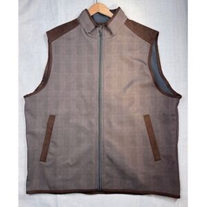 Hinton & Hinton Men's Plaid Full Zip Vest Size Large Brown with Faux Suede